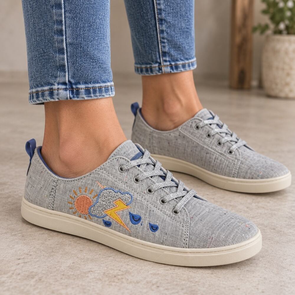 Toms Blue NWT Lenny Drizzly Weather Embroidered Shoe 5